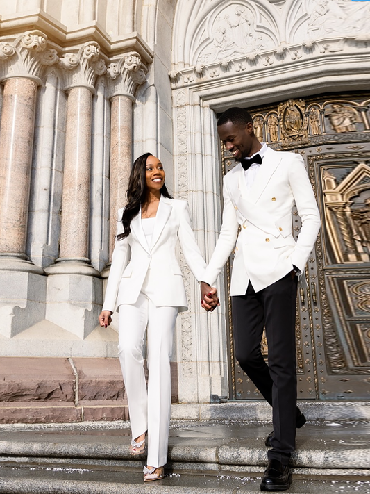 White 2 piece Double-breasted Shawl Lapel suit