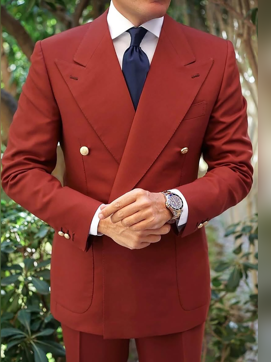 Burgundy 2 piece Double-breasted Peak Lapel suit