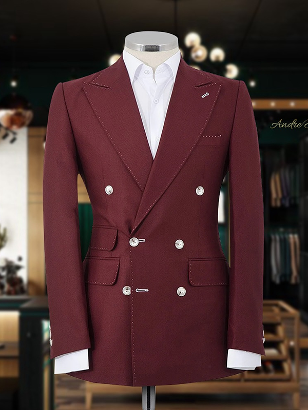 Burgundy 2 piece Double-breasted Peak Lapel suit