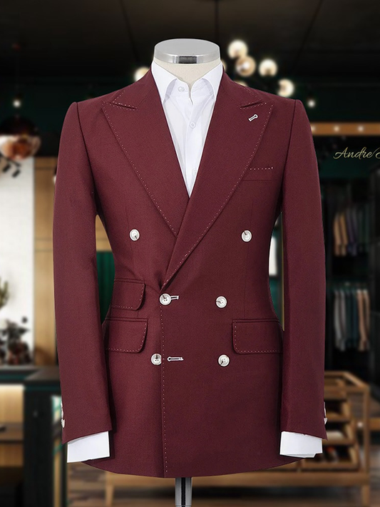 Burgundy 2 piece Double-breasted Peak Lapel suit