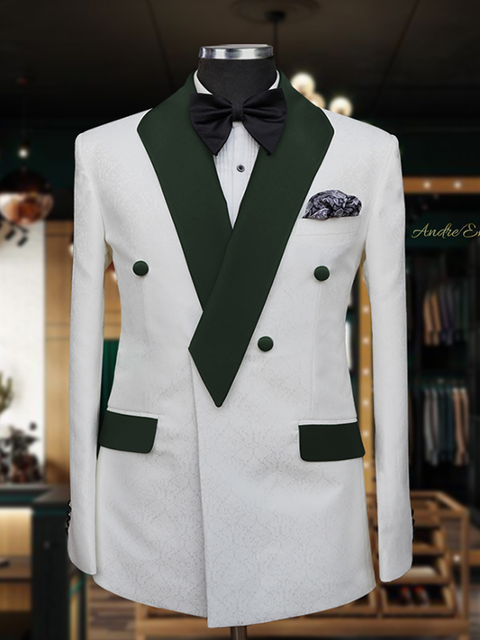 White 2 piece Double-breasted Green Shawl Lapel suit