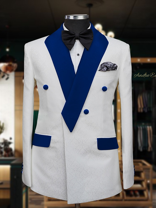 White 2 piece Double-breasted Blue Shawl Lapel suit
