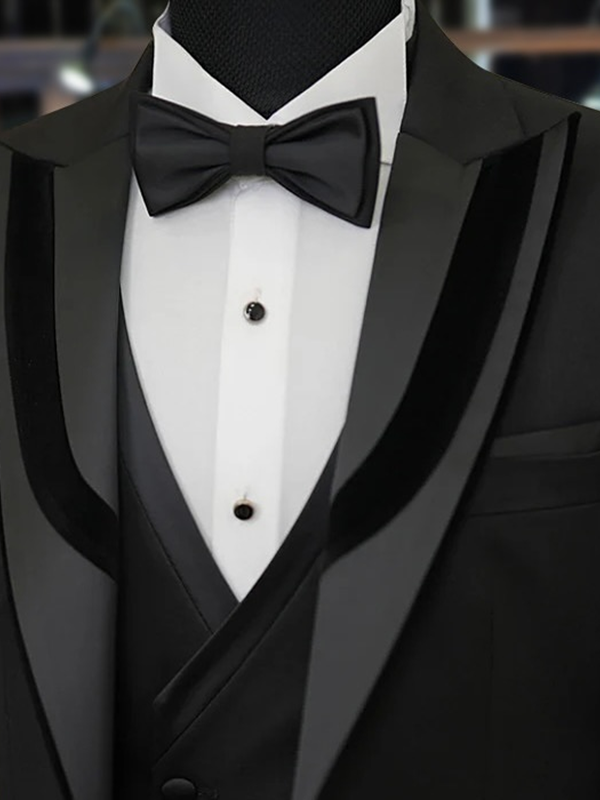 Black 3-piece 1-button Peak Lapel suit