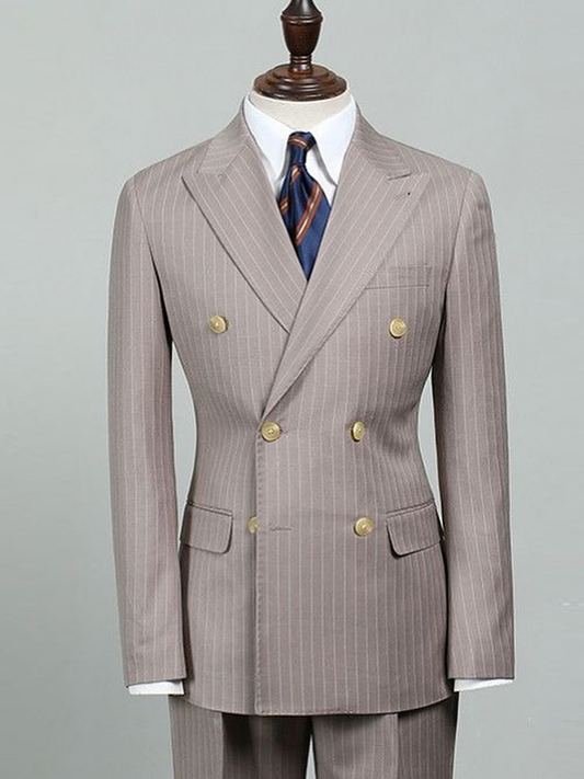 Grey striped 2-piece double-breasted Peak Lapel suit