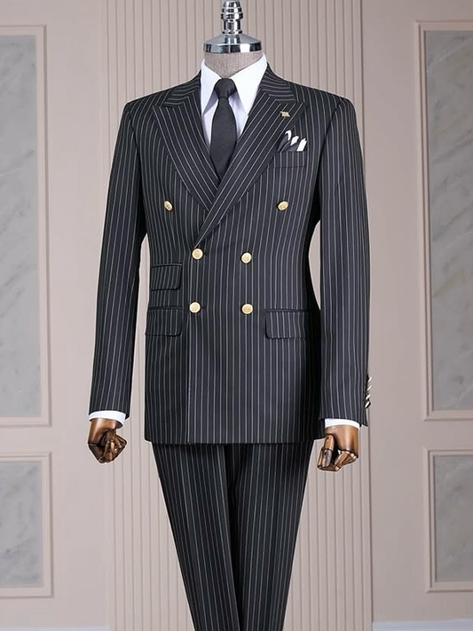 Black striped 2-piece double-breasted Peak Lapel suit