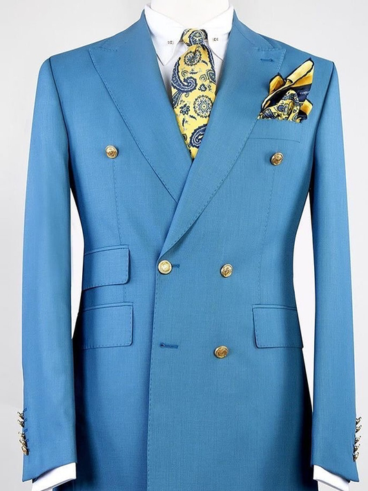 Blue 2-piece double-breasted Peak Lapel suit