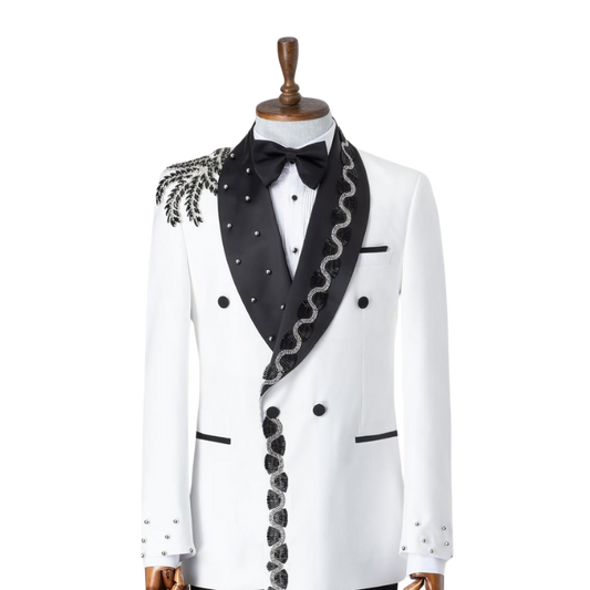 White 2-piece double-breasted Shawl Lapel suit