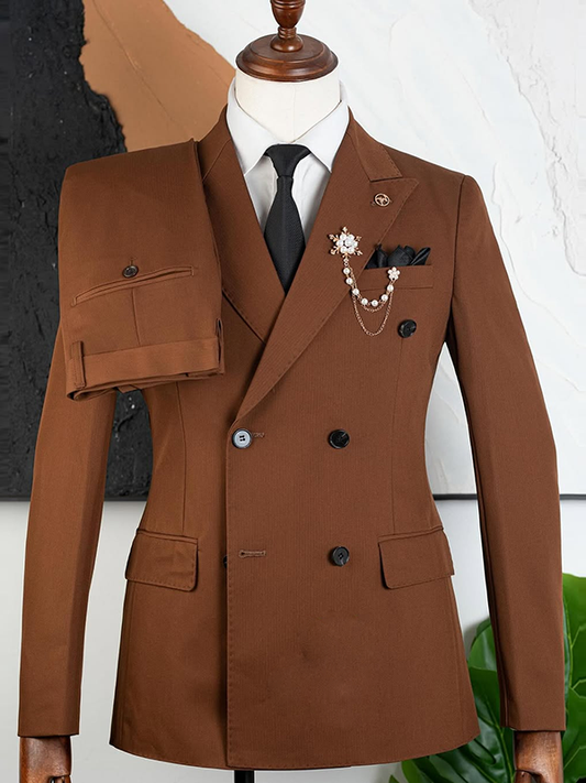 Coffee 2-piece double-breasted Peak Lapel suit