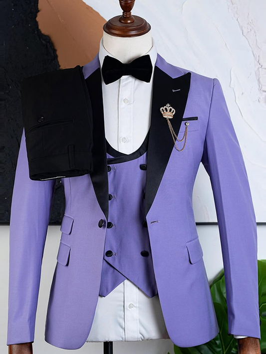 Purple 3-piece Single-Breasted Peak Lapel suit