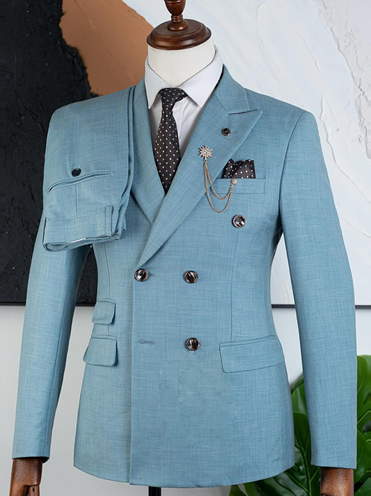 Blue 2 piece Double-Breasted Peak Lapel suit