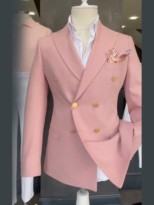 Pink 2 Piece Peak Lapel Double-breasted Suit