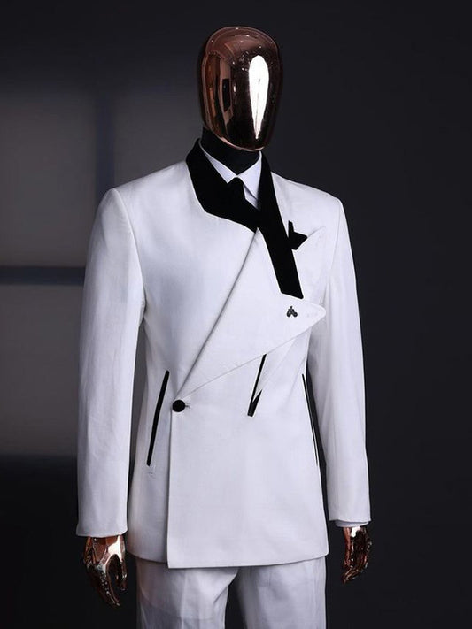 White 2 Piece Peak Lapel 1-button Suit