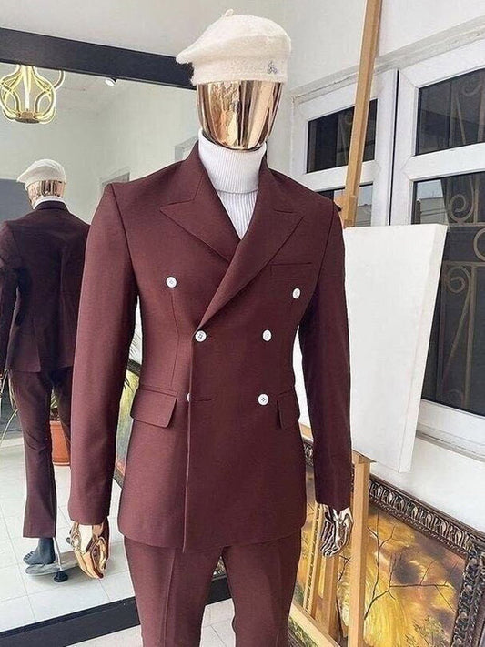 Brick red 2 Piece Peak Lapel Double-breasted Suit