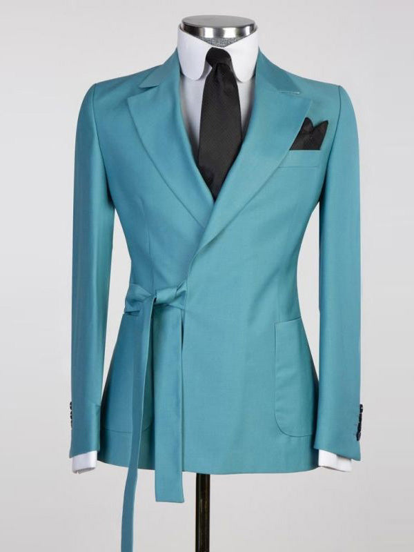 Blue Lace-Up 2 Piece Notch Lapel Suit