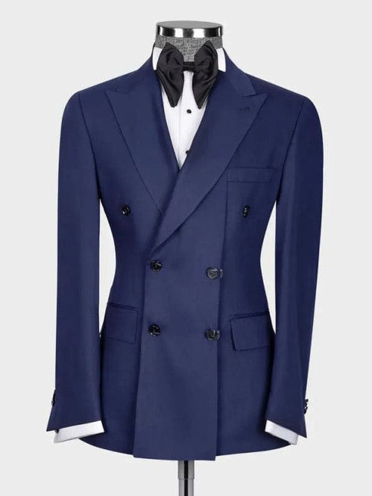 Dark Blue 2 Piece Double Breasted Peak Lapel Suit