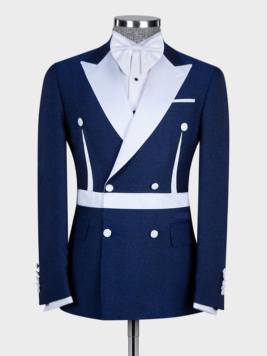 Dark Blue 2 Piece Double Breasted White Peak Lapel Suit