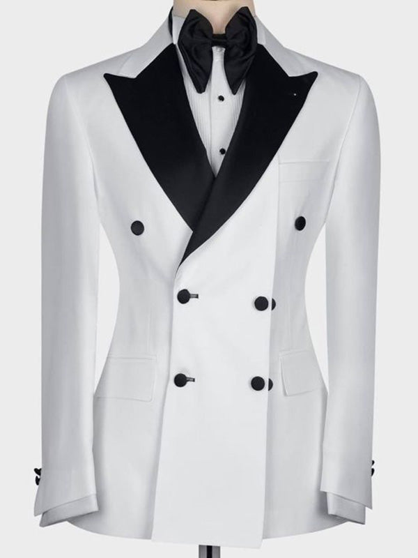 White 2 Piece Double Breasted Black Peak Lapel Suit