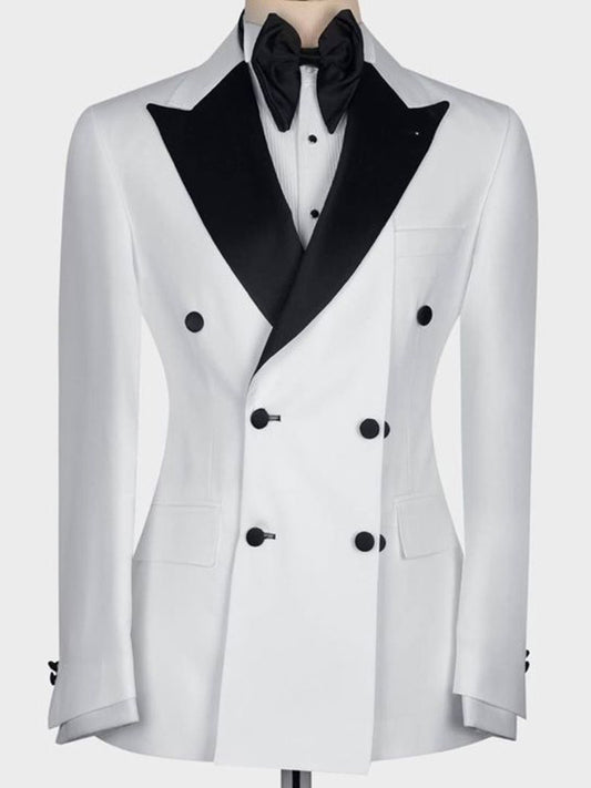 White 2 Piece Double Breasted Black Peak Lapel Suit