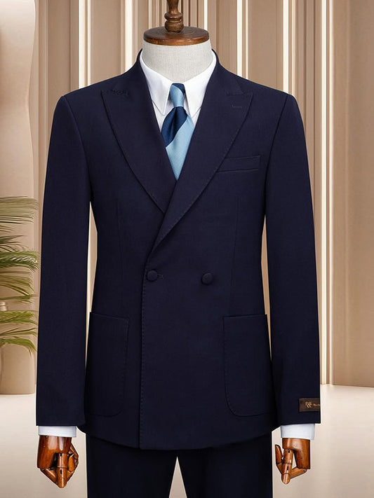 Dark Blue 2-piece double-breasted Peak Lapel suit