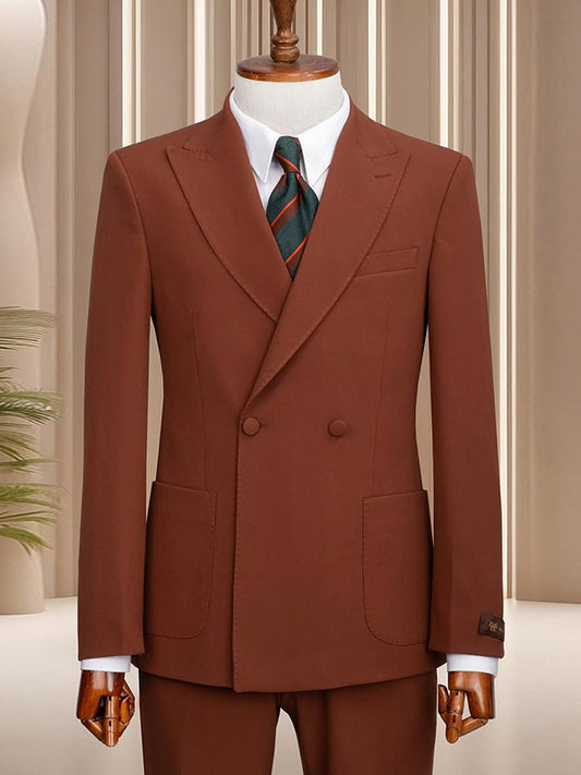 Burgundy 2-piece double-breasted Peak Lapel suit