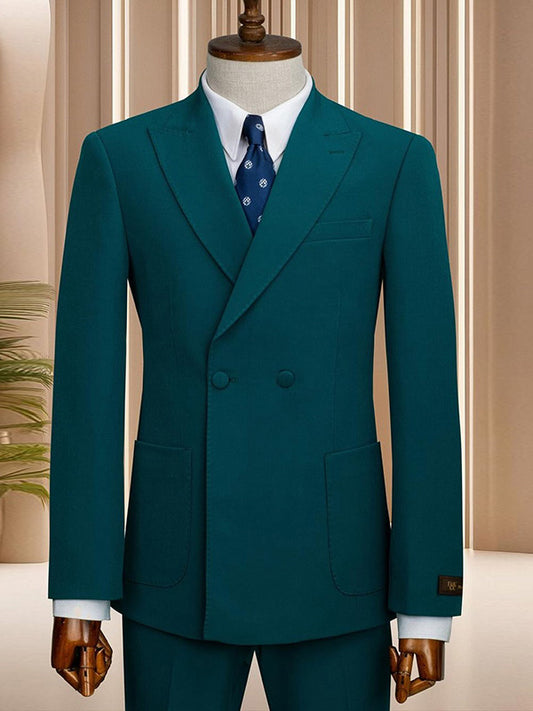 Green 2-piece double-breasted Peak Lapel suit