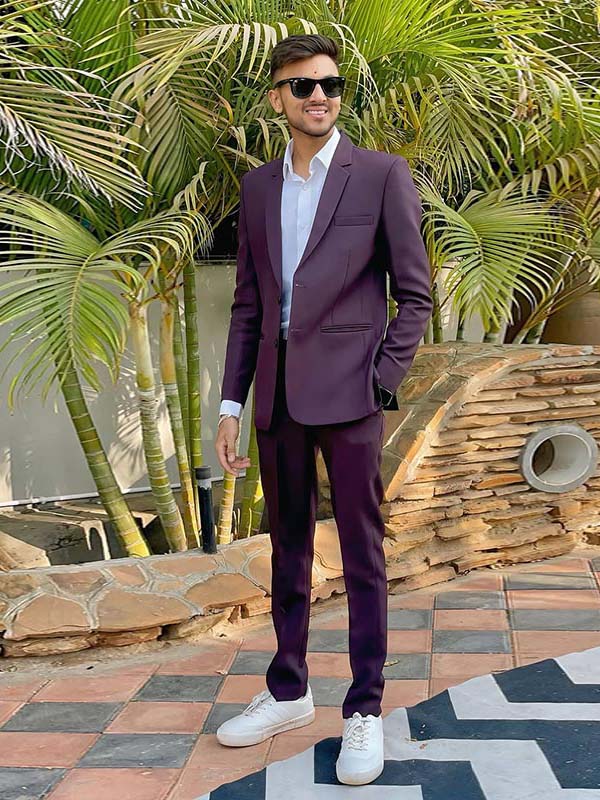 Purple 2 piece single-breasted Notch Lapel suit