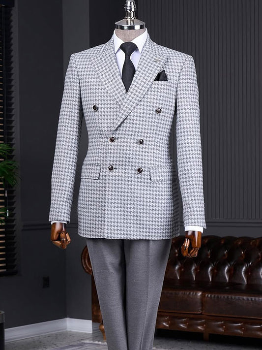 White Plaid 2-piece double-breasted Peak Lapel suit
