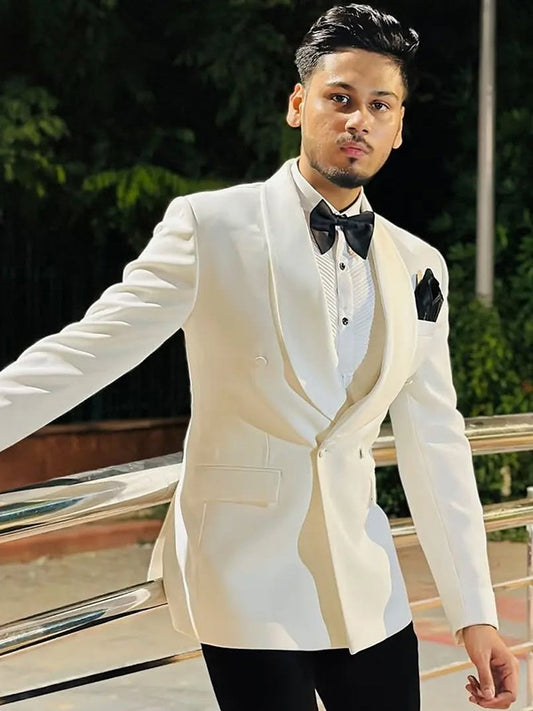 White 2 piece single-breasted Shawl Lapel suit