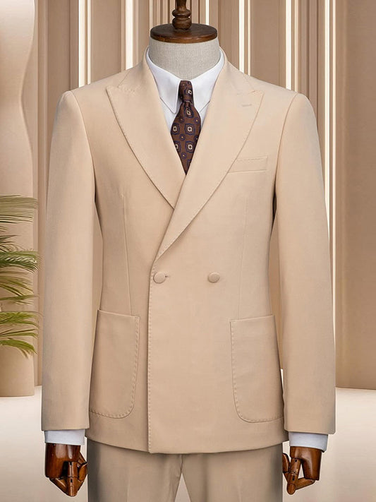 Beige 2-piece double-breasted Peak Lapel suit