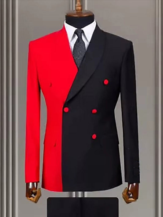 Black-red 2 Piece Shawl Lapel Double-breasted Suit