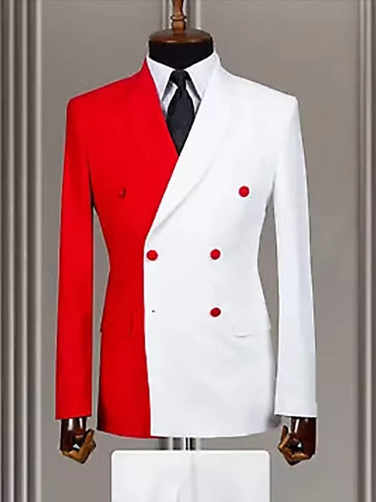 White-red 2 Piece Shawl Lapel Double-breasted Suit