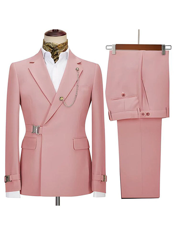 Pink 2 Piece Notch Lapel Metal Button Suit
