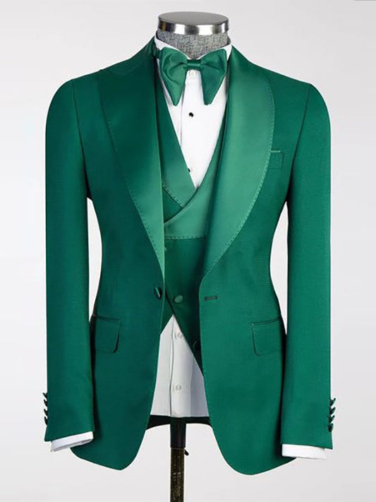 Green 3 Piece Shawl Lapel 1 Button Suit