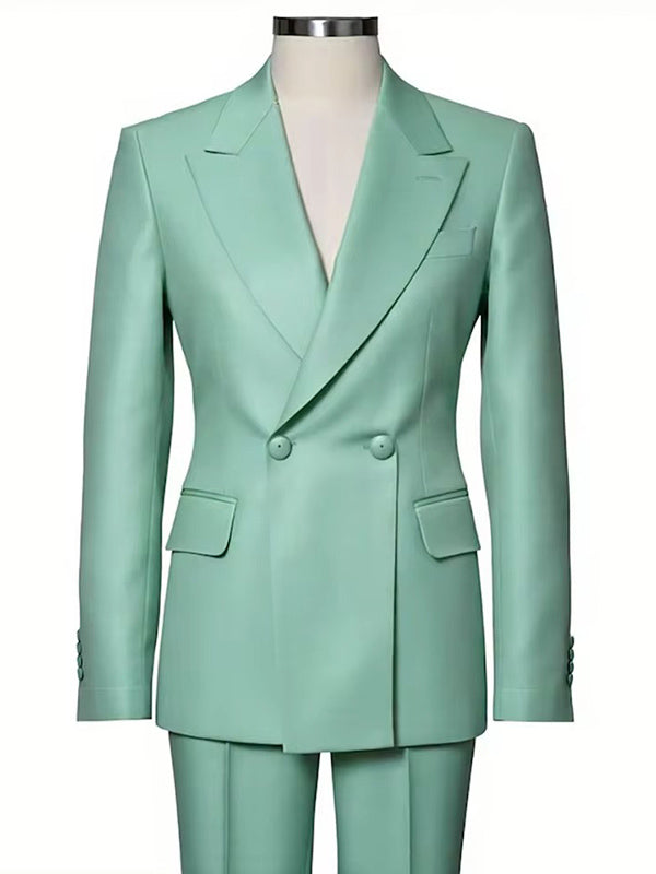 Green 2 Piece Peak Lapel Double-breasted Suit