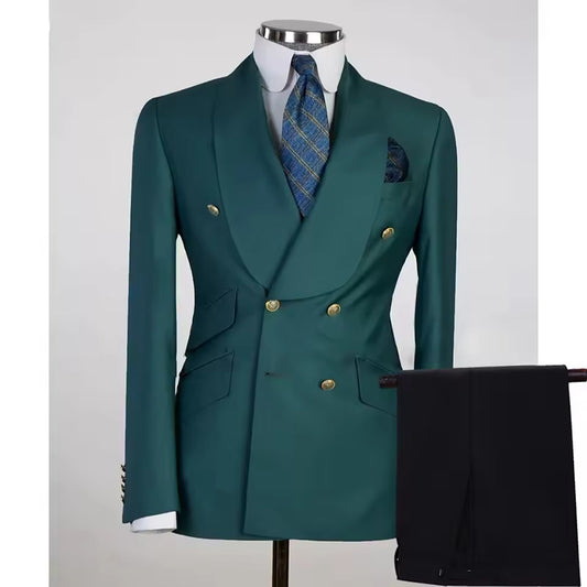 Green 2 Piece Shawl Lapel Double-breasted Suit