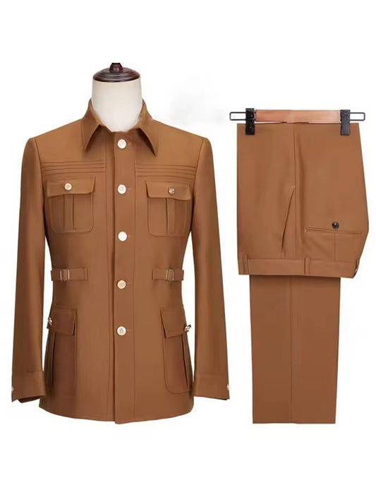 Brown 2-piece single-breasted Lapel suit