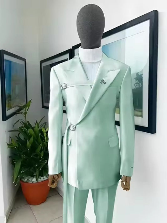 Light green 2-piece lace-up Peak Lapel suit