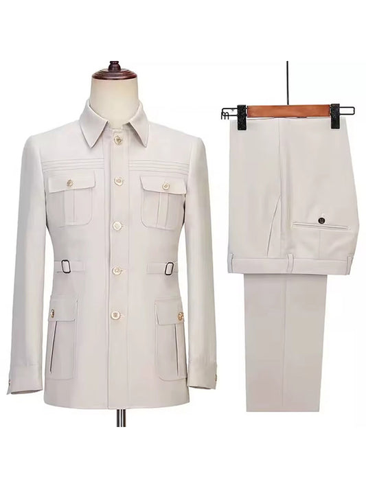 Beige 2-piece single-breasted Lapel suit
