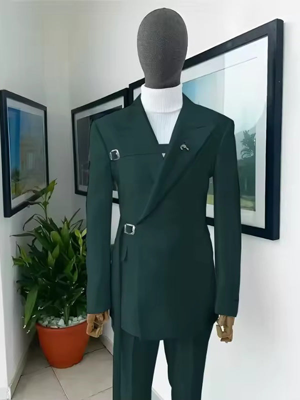 Dark green 2-piece lace-up Peak Lapel suit