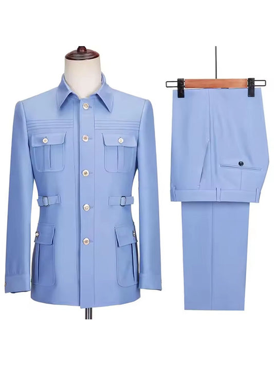 Light blue 2-piece single-breasted Lapel suit