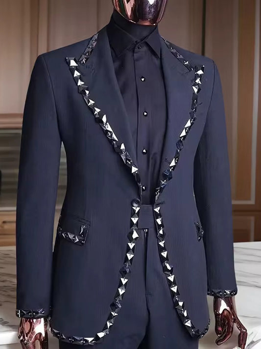 Black with diamonds 2-piece Single-breasted Peak Lapel suit