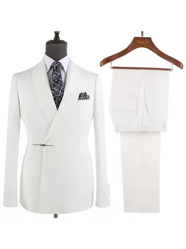 White 2 piece Metal Buckle Shawl Lapel suit