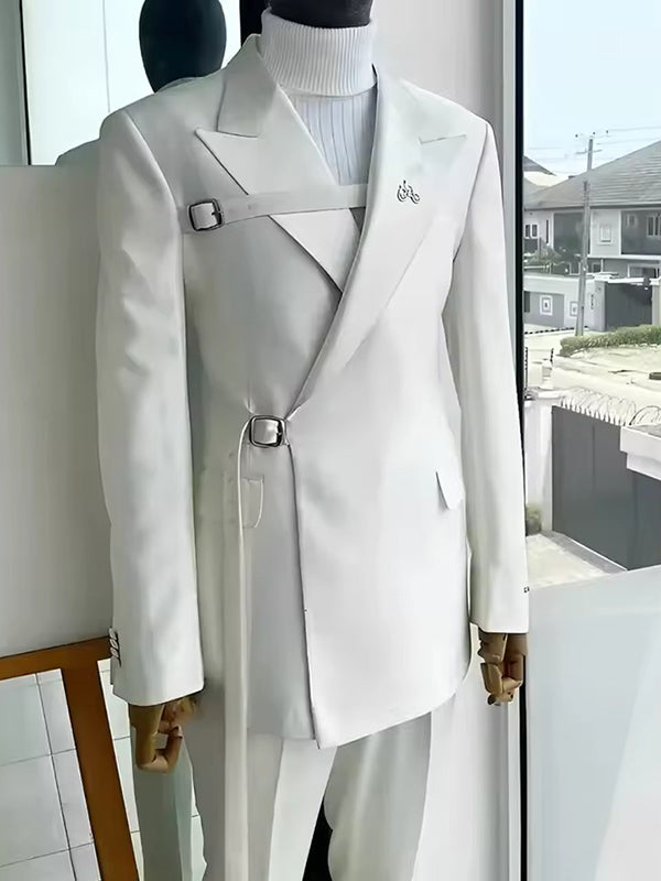 White 2-piece lace-up Peak Lapel suit