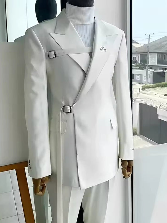 White 2-piece lace-up Peak Lapel suit