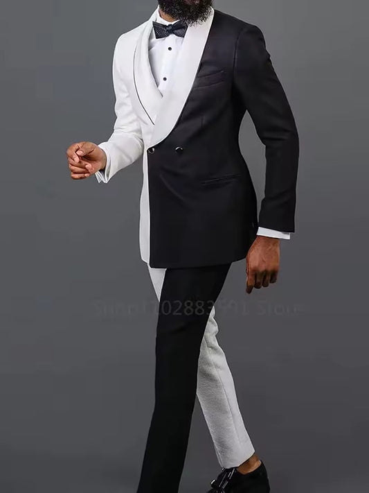 Black and White 2-piece double-breasted Shawl Lapel suit