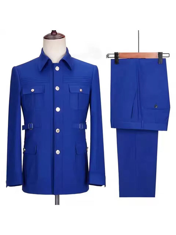 Navy blue 2-piece single-breasted Lapel suit