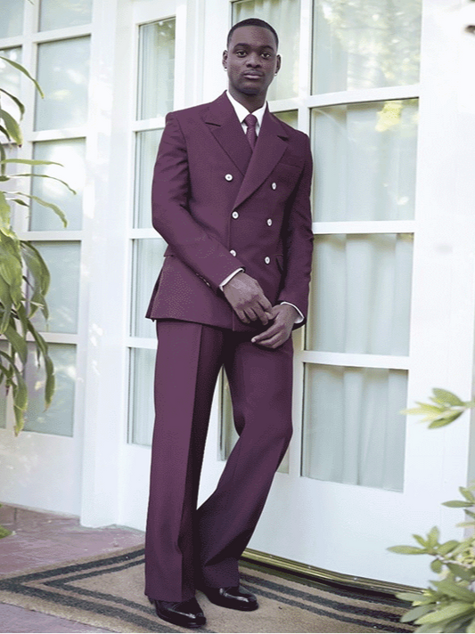 Purple 2 Piece Double Breasted Peak Lapel Suit