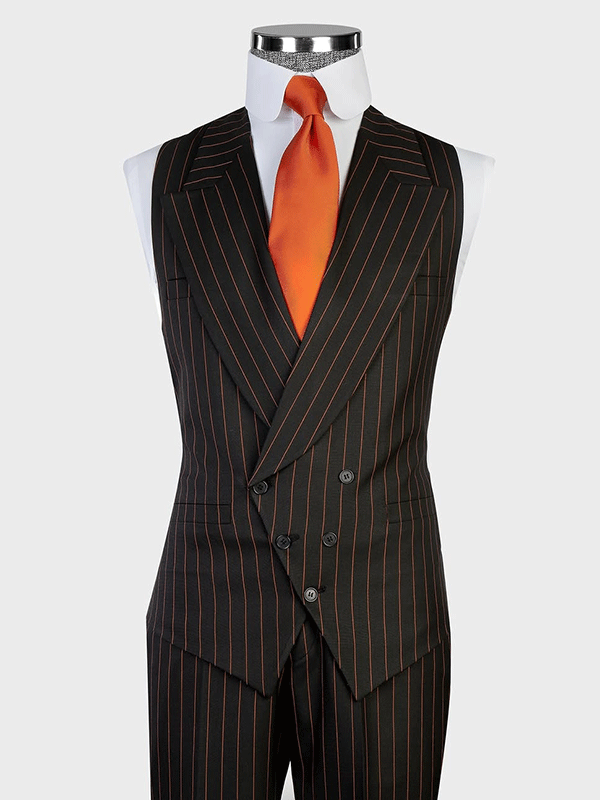 Brown Stripe 3 Piece Single Breasted Peak Lapel Suit