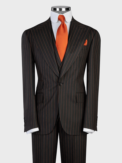 Brown Stripe 3 Piece Single Breasted Peak Lapel Suit