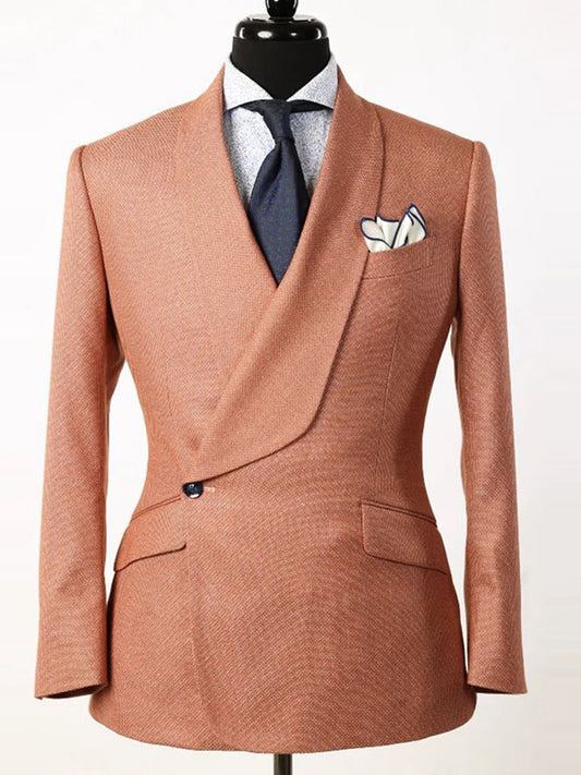 Orange 2 Piece 1 Button Shawl Lapel Suit